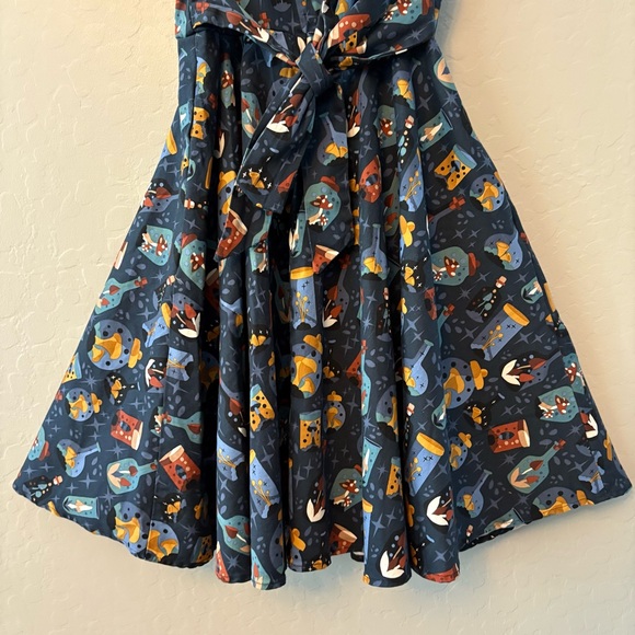 Eva Rose Mushrooms and Potions Fold-Over fit flare rockabilly swing Dress small - Picture 16 of 16